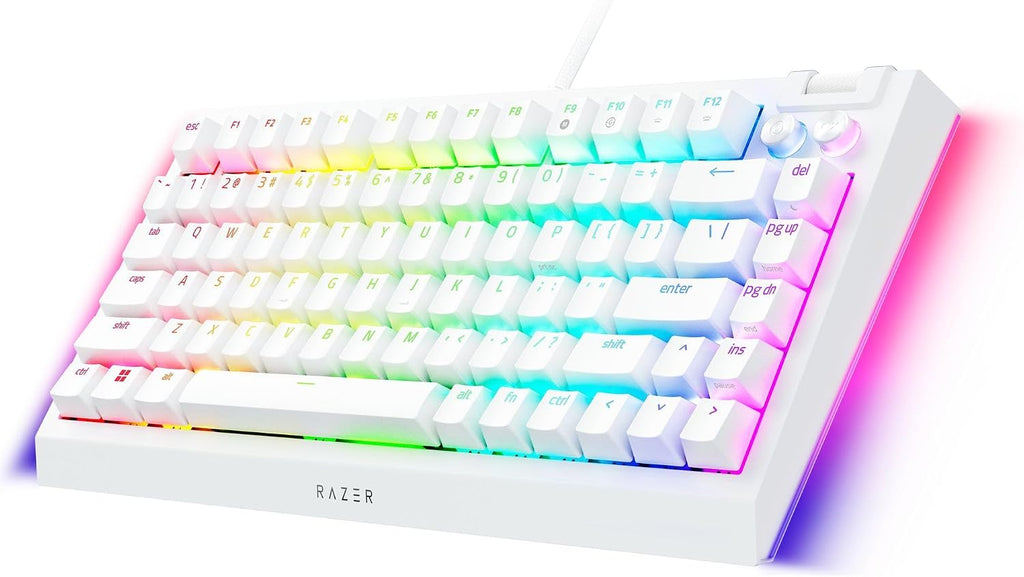 Razer BlackWidow V4 75% Mechanical Gaming Keyboard: Hot Swappable Design - Compact & Durable - Orange Tactile Switches - Chroma RGB - Roller & Media Keys - Wrist Rest - Snap Tap - White