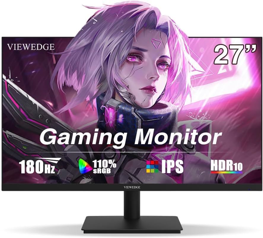 Viewedge 27 inch Gaming Monitor 180hz (Supports 144hz/165hz) 1ms, 110% sRGB 1080p IPS Computer Monitor, DP HDMI, Built-in Speakers, Support Freesync and Wall Mount