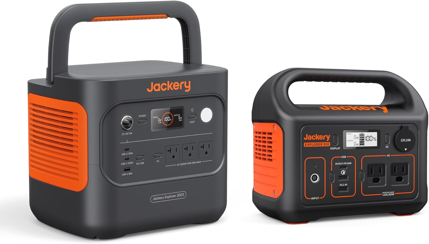 Jackery Explorer 2000 v2 Portable Power Station with Explorer 300, 2042Wh LiFePO4 Battery, 2200W Solar Generator, USB-C PD 100W Fast Charging for Camping, Home Use(Solar Panel Optional)
