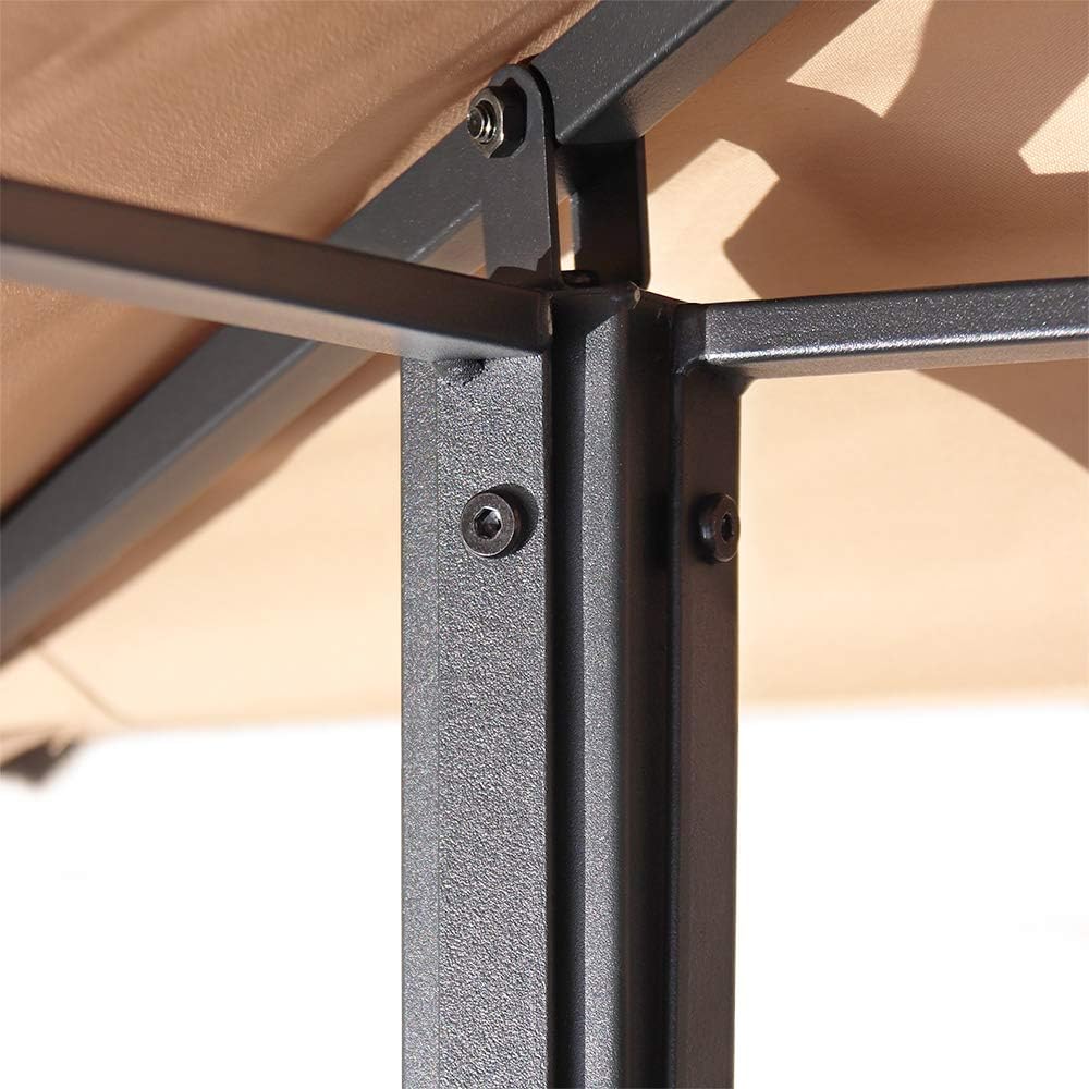 8'x5' Grill Steel Hardtop Patio Barbecue Gazebo with Shelving Double Tiered Outdoor BBQ Gazebo Canopy Roof Steel Frame with Storage Shelves Hanging Rails Hooks Tan