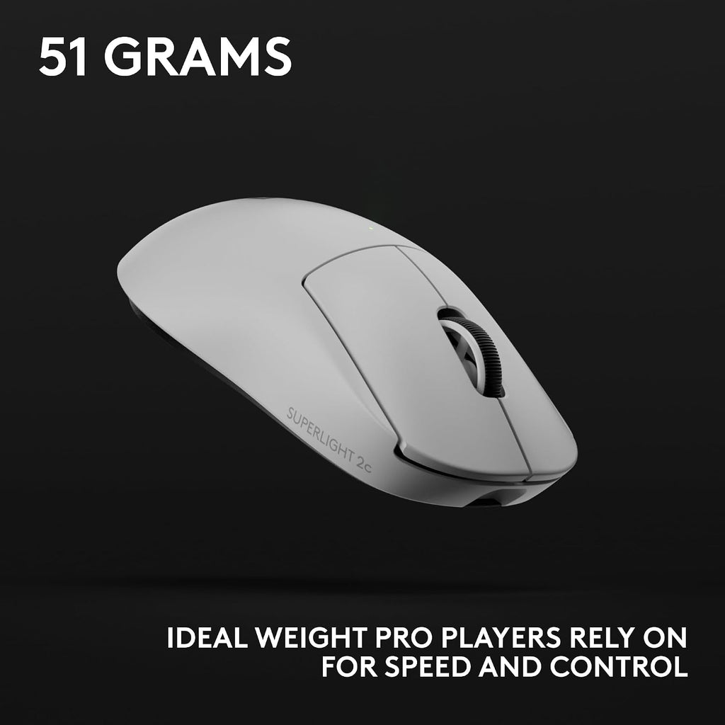 Pro X Superlight 2c Wireless Gaming Mouse: 51g Compact Mini Size, Symmetrical Shape, <8 kHz Polling, 44K DPI, PowerPlay Wireless Charging Supported, USB-C, 5 Programmable Buttons, For PC/Mac - White