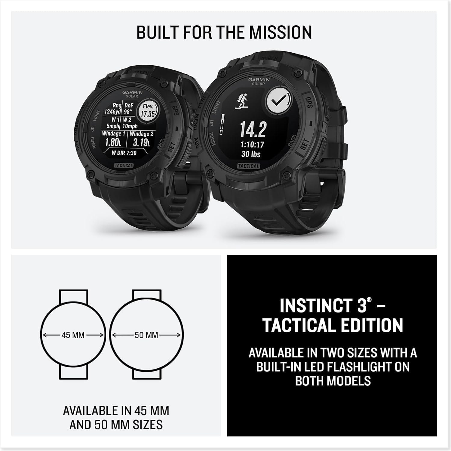 PlayBetter Garmin Instinct 3 Solar Tactical 45mm (Black) Rugged Outdoor GPS Smartwatch Bundle - Tactical Features, Built-in Flashlight, Long Battery Life Portable Charger & HD Screen Protectors
