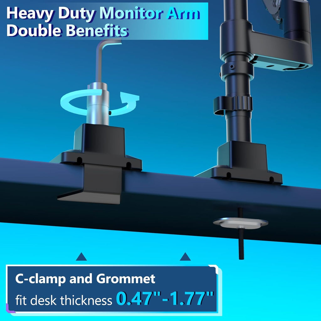 WALI Dual Monitor Mount for Ultrawide Heavy Duty Curved Monitor Stacking, Dual Monitor Arms Fits 13-49 Inch for Ultrawide Screens up to 44lbs, 49 inch Monitor Arm, Black