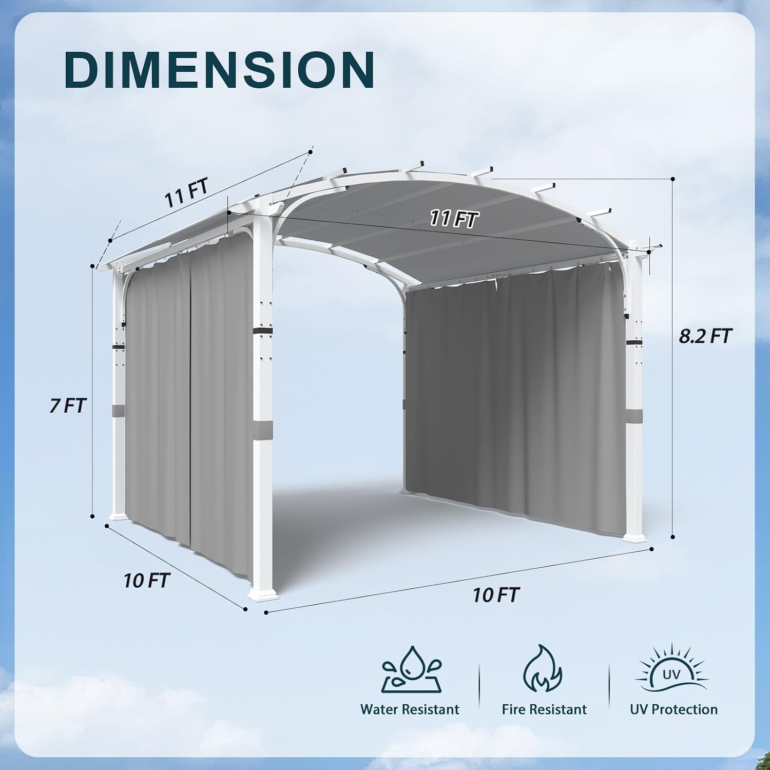 COOS BAY 11x11 Outdoor Pergola with Removable Sidewalls, Steel Frame Pergola with Arched Roof for Patio, Backyard & Garden, Weather Resistant Textilene Shade, Gray