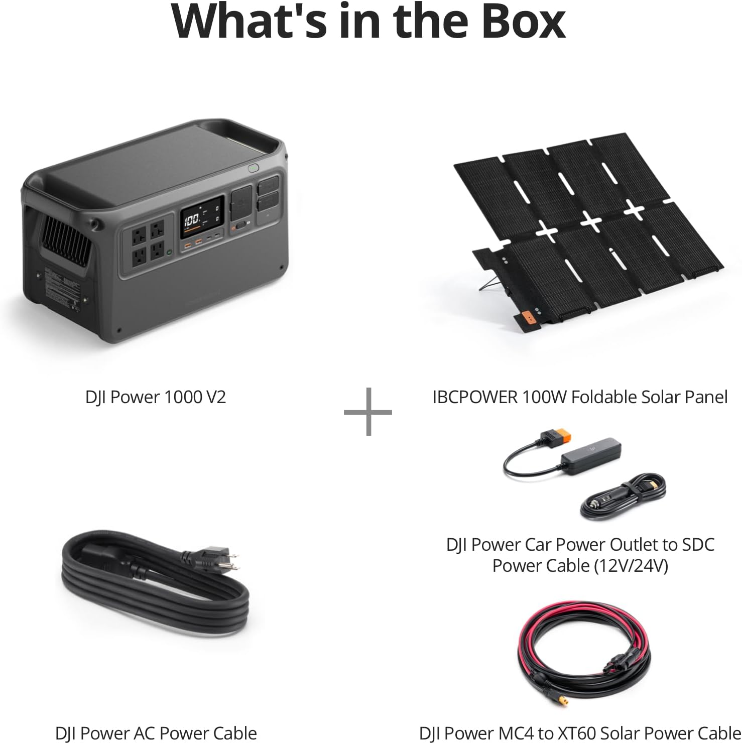 DJI Power 1000 V2 Portable Power Station, Solar Generator with IBCPOWER 100W Foldable Solar Panel, 1024Wh LFP Battery, 2600W Output, MC4 to XT60 Solar Power Cable, Camping, Road Trip, RV
