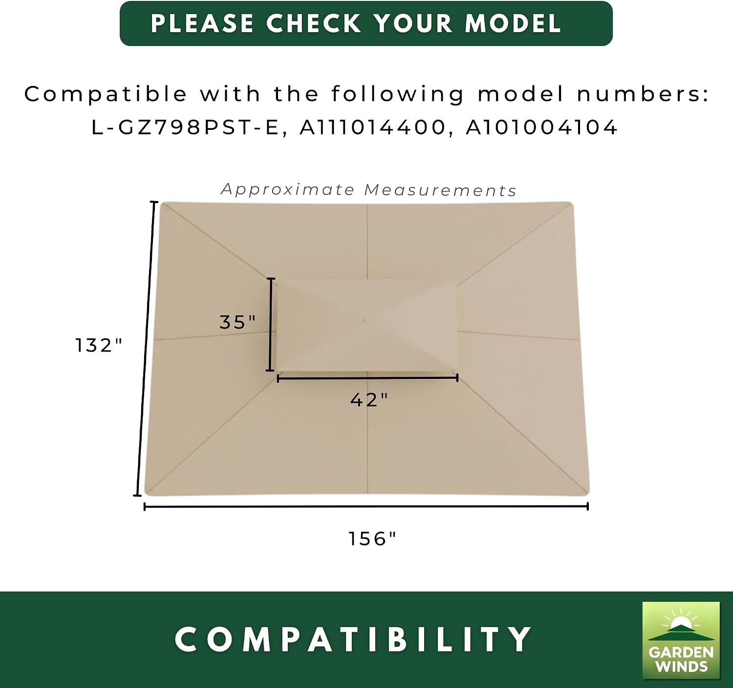 Garden Winds Reinforced RipLock 350 Replacement Canopy Top Cover Compatible with Regency 10' x 12' Gazebo Models L-GZ798PST-E, A111014400, A101004104 - Beige