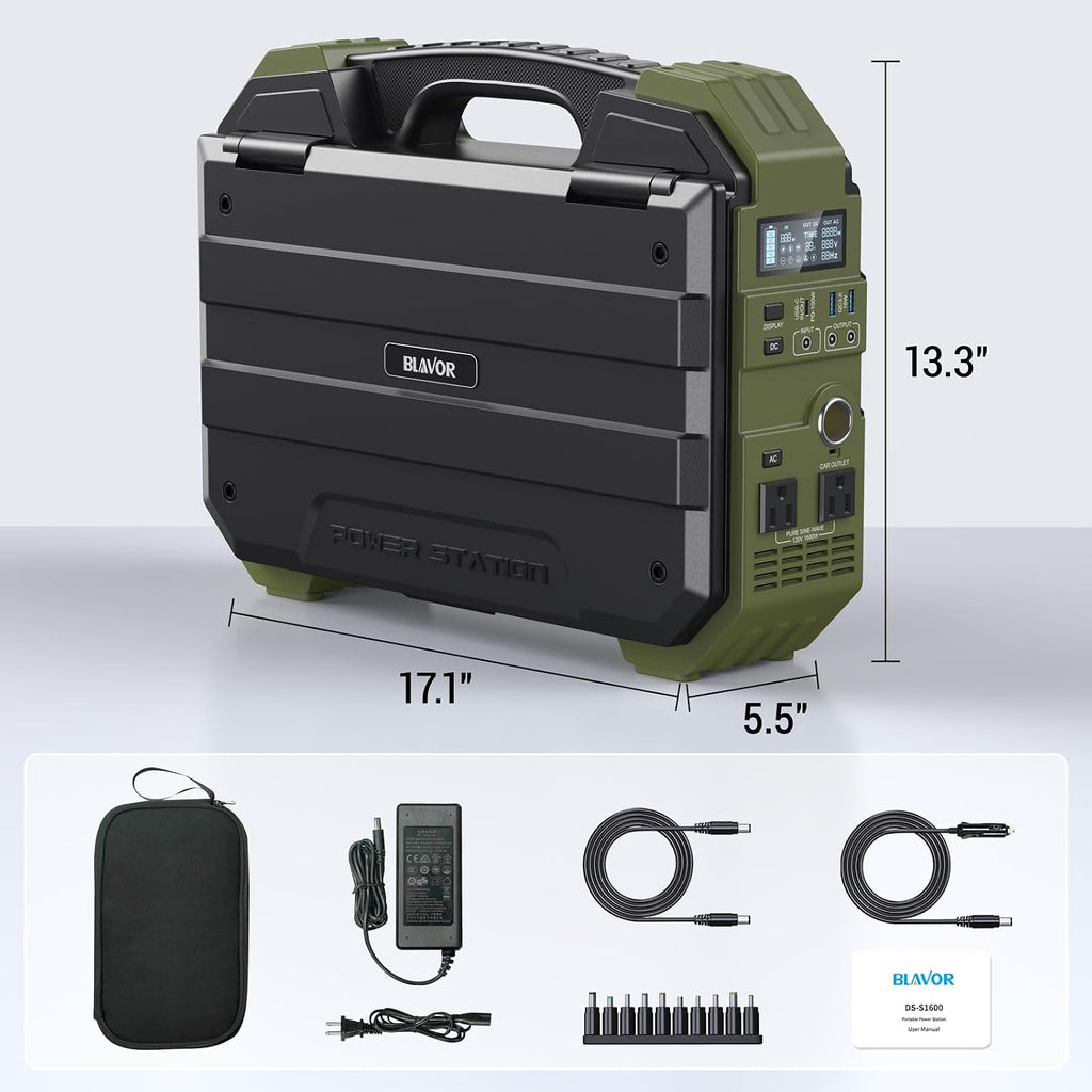 BLAVOR Portable Power Station 1600W (Peak 3200W), Built-in Solar Panel, 1024Wh LiFePO4 Battery, 100W USB-C Fast Charge, Solar Generator for Home Backup, Camping, Power Outages & RV