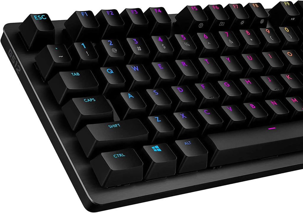 Logitech G512 Lightsync RGB Mechanical Gaming Keyboard, Carbon English Layout GX Blue Switch, Brushed Aluminum Case, USB Pass Through, 920-008936 (Renewed)