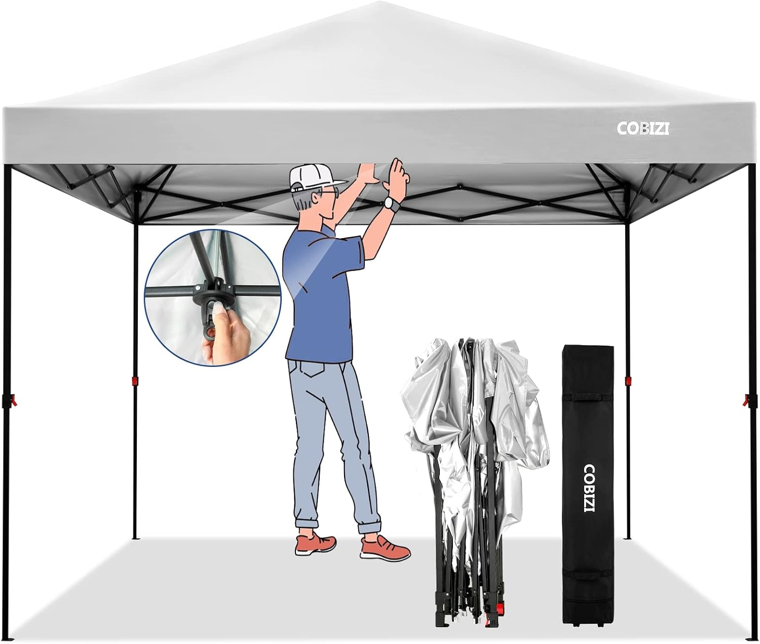 COBIZI Gazebo 3 x 3 m Waterproof Stable Winterproof Pop Up Folding Gazebo 3 x 3 Garden Tent UV Protection 50+ for Garden Party Festival Event Wedding White