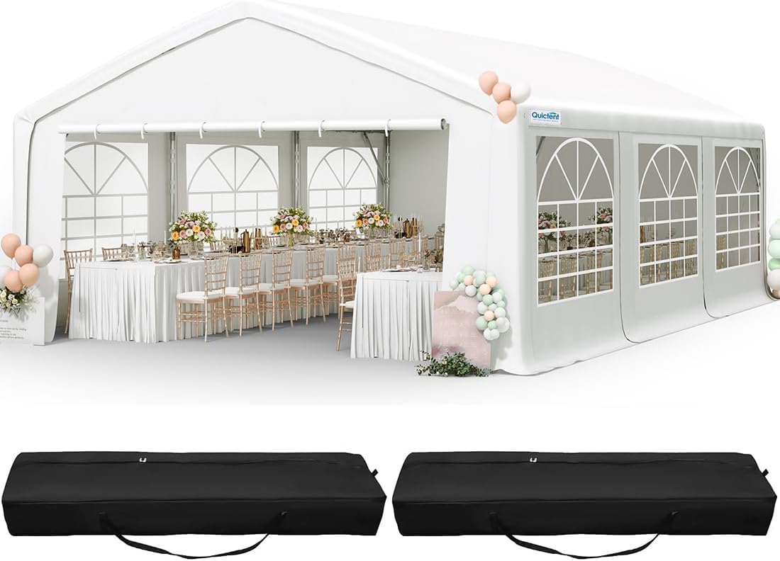 Quictent 20x20ft Party Tent Heavy Duty Outdoor Gazebo White Wedding Tent Canopy Event Shelter Carport with Removable Sidewalls& Carry Bags