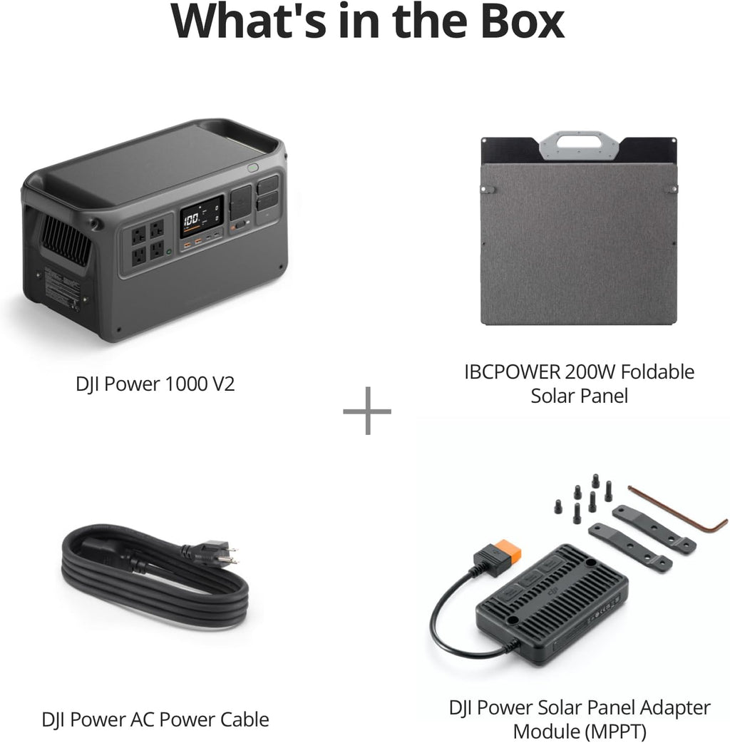 DJI Power 1000 V2 Portable Power Station, Foldable Solar Panel, 1024Wh LFP Battery, 2600W Stable Output, 0-80% in 37 Mins, Enhanced Safety, Ultra-Quiet, Camping, Blackout, RV