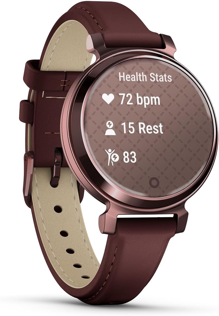 PlayBetter Garmin Lily 2 Classic (Dark Bronze/Mulberry Leather) Women's Fitness Smartwatch Bundle - Ladies Watch with Hidden Display, 5-Day Battery & Garmin Pay - Includes Portable Charger