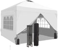 10x10 Pop Up Canopy Tent with One Push Setup, Portable Sun Shade Tent, Instant Easy Up Canopy with 4-Sidewalls & Hand Bag, Outdoor Fldable Gazebo with Vent Top, White.