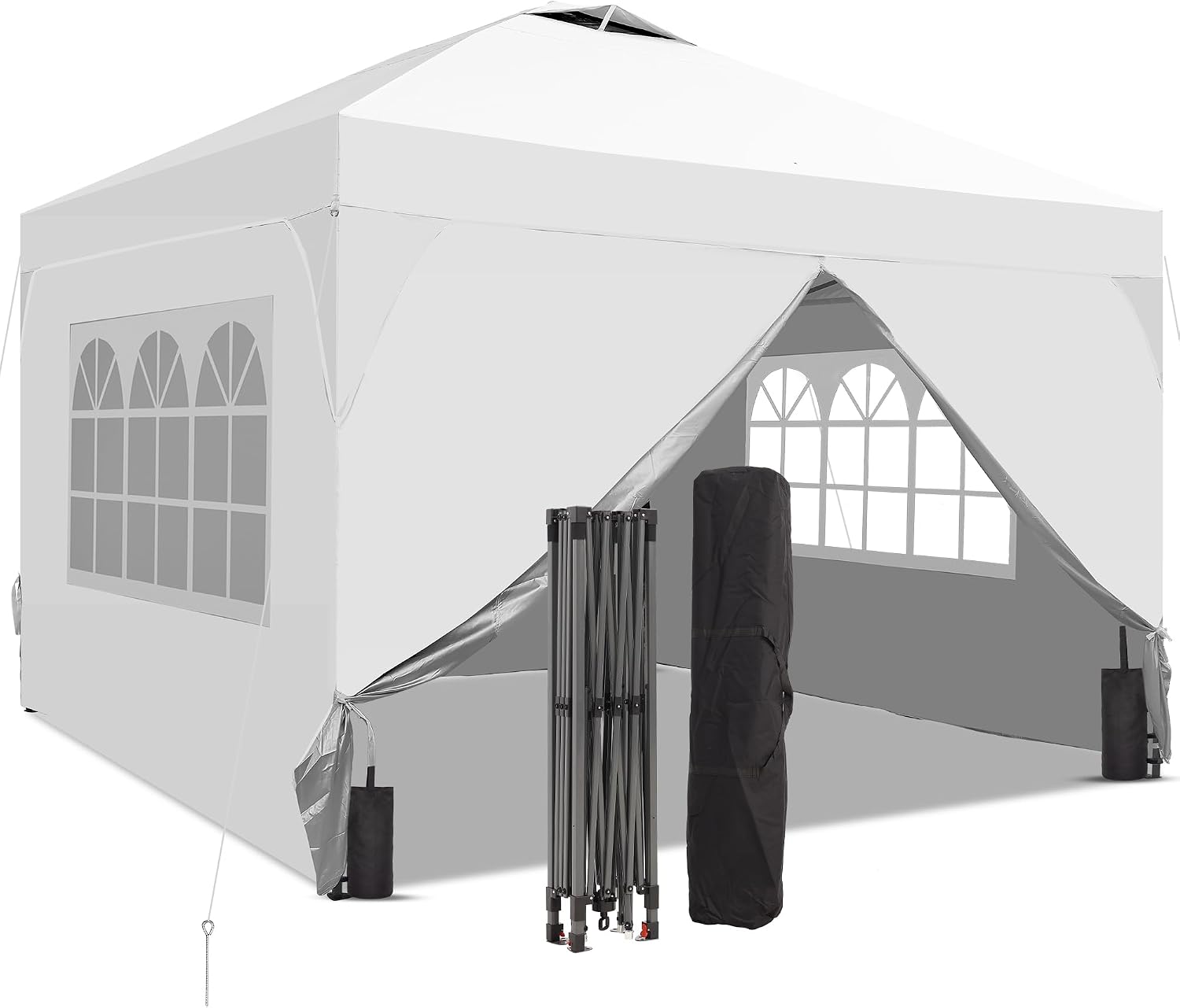 10x10 Pop Up Canopy Tent with One Push Setup, Portable Sun Shade Tent, Instant Easy Up Canopy with 4-Sidewalls & Hand Bag, Outdoor Fldable Gazebo with Vent Top, White.