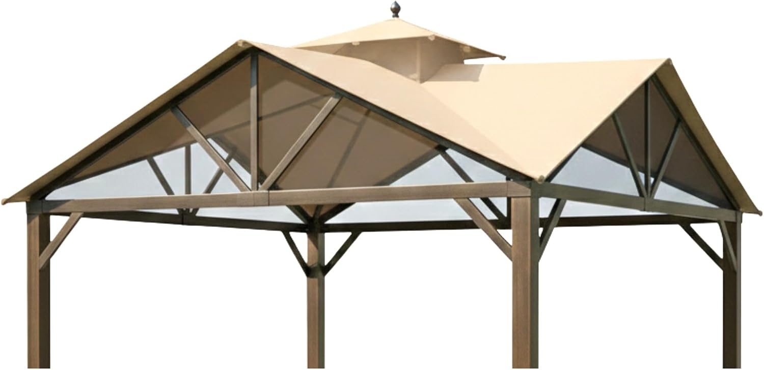 Garden Winds Reinforced Replacement Canopy Top Cover Compatible with The TPGAZ2307, TPGAZ2307A/B/D Style Selections Pitched Roof 10' x 10' Gazebo - Classic Sand, Riplock 350