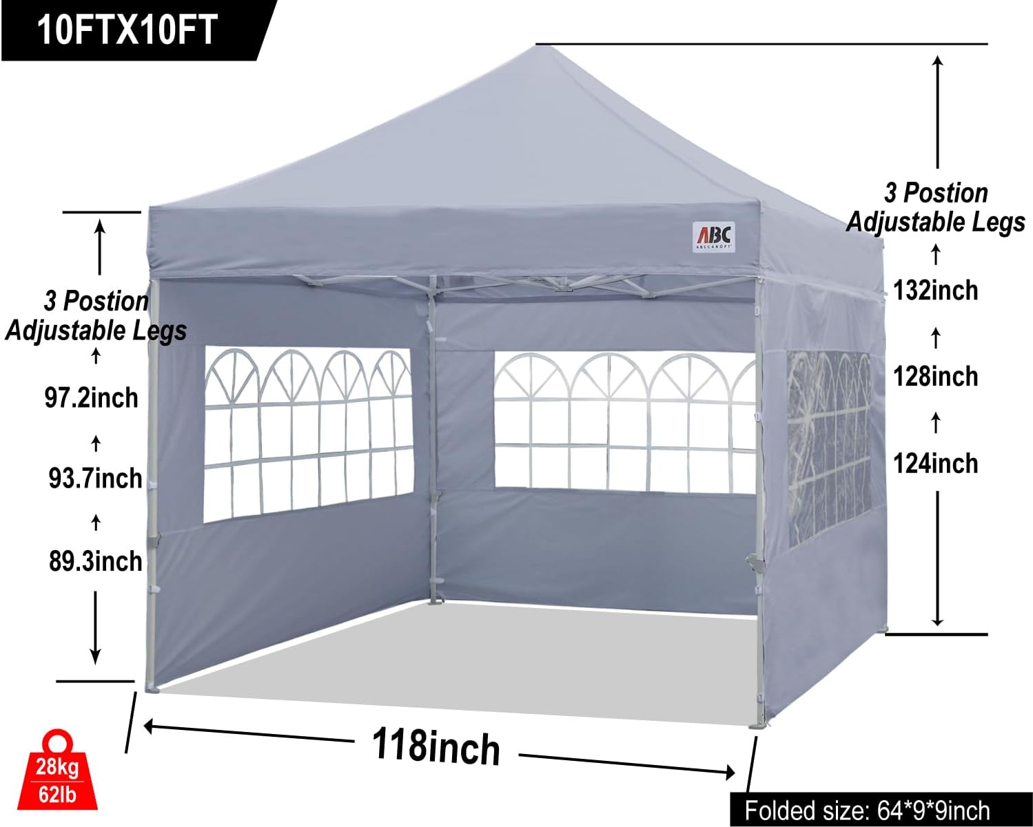 ABCCANOPY Outdoor Winter Gazebo 10x10, Premium Instant Pop Up Canopy Tent with Elegant Church Window,Snow and Rain Protection, Bonus Wheeled Bag,Grey
