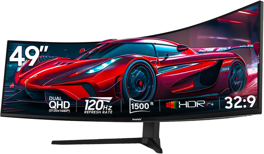 Gawfolk 49 Inch Curved Gaming Monitor,1500R PC Screen 120hz DQHD 5120x1440, Computer Screen for Home Office Business, DP, HDMI, Support Wall Mount 100x100mm