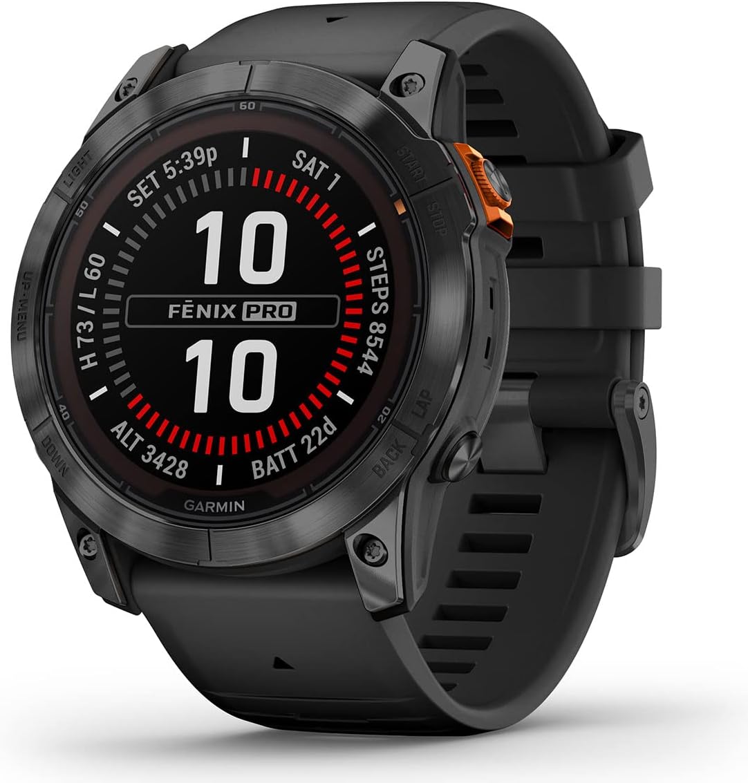 Garmin Fenix 7X Pro Solar (Slate/Black) Multisport GPS Smartwatch Gift Box Bundle - Training, Sleep/Health Tracking - Includes PlayBetter Screen Protectors, Adapter, Charger & Case