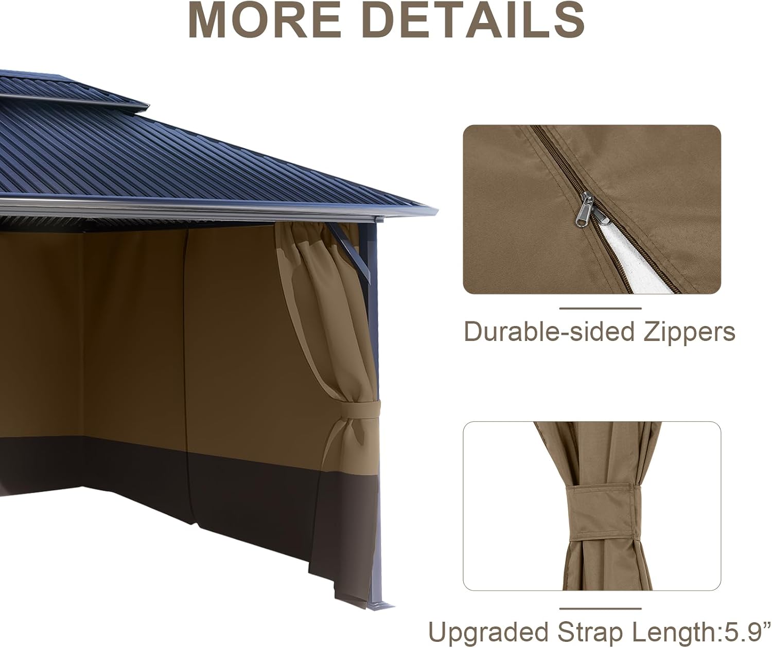 BPS 12' x 14' Gazebo Privacy Curtains with Double Zipper, 4-Panels Side Wall Universal Gazebo Side Panels Replacement for Patio, Outdoor Canopy, Garden and Backyard (Curtain Only)
