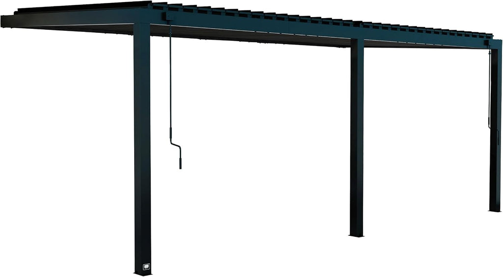 Backyard Discovery Evanston 20'x10' Galvanized Steel Wall-Mounted Louvered Pergola Kit with Adjustable Roof, Shade, Rain Protection, High-Wind Rating, PowerPort, Gutter System for Outdoor Patio, Deck