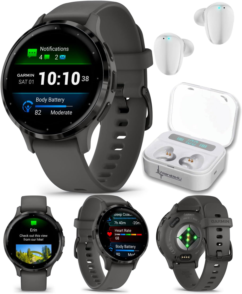 Garmin Venu 3S GPS Smartwatch AMOLED Display 41mm Watch, Health and Fitness Features, Up to 10 Days of Battery, Sleep Coach, Pebble Gray with White Earbuds Bundle