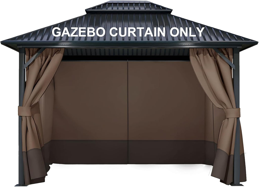COWVIE 4-Panel 12' x 16' Gazebo Replacement Curtains, Patio Privacy Sidewalls with Double Zipper, Replacement for Outdoor Gazebo Canopy (Curtain Only)