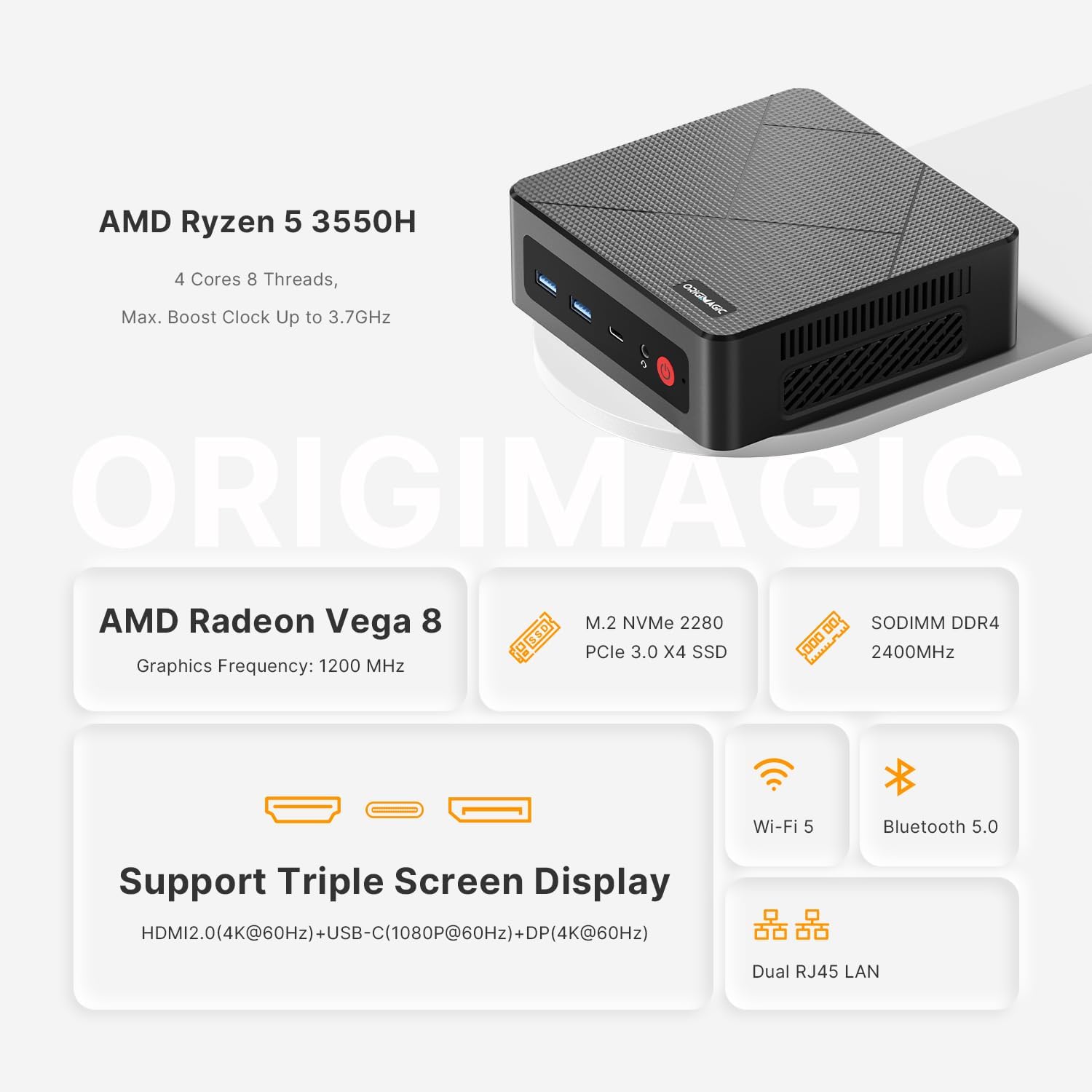 C4 Mini PC 11 Pro, Ryzen 5 3550H Mini Desktop Computer (Beat N150/N100/N95) Dual 1000Mbps NIC LAN, 8GB RAM 256GB SSD Micro PC, WiFi 5, BT 5.0, Triple Display, PC for Home Theater, Office