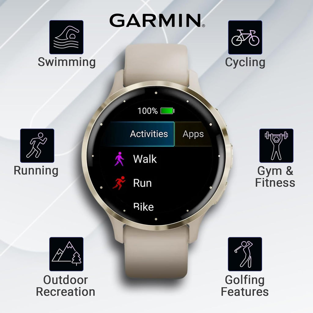 Garmin Venu 3S GPS Smartwatch AMOLED Display 41mm Watch, Health and Fitness Features, Up to 10 Days of Battery, Sleep Coach, French Gray with Black Earbuds Bundle