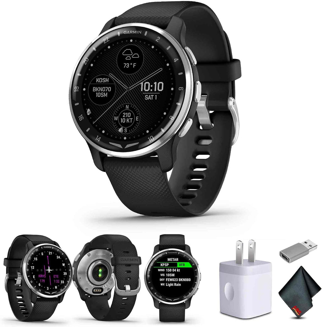 Garmin D2 Air X10 Aviator GPS Smartwatch with Call, Text, Health, Wellness and Aviation Weather Features (Black) + USB Wall Charger + Microfiber Cleaning Cloth + More