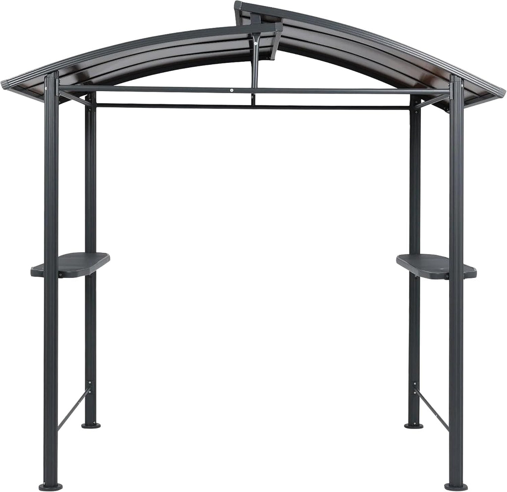 BPS 8x5 FT BBQ Grill Gazebo with Double-Tier Polycarbonate Roof, Steel Frame & Side Shelves, for Outdoor, Patio, Backyard