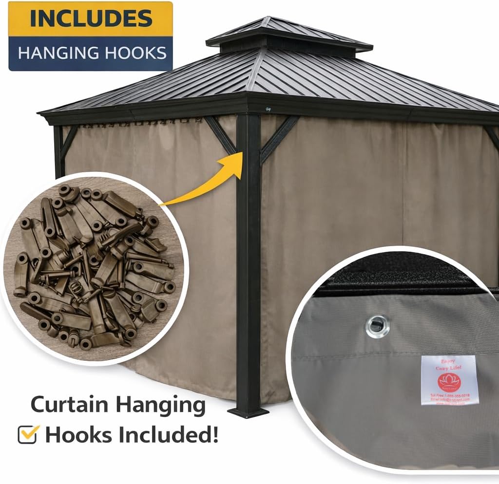 Kozyard 12' x 18'Outdoor Gazebo Privacy Curtain Sidewall, Waterproof Patio Privacy Curtain with Center-Zip Design, Replacement for Hardtop Gazebo Brown