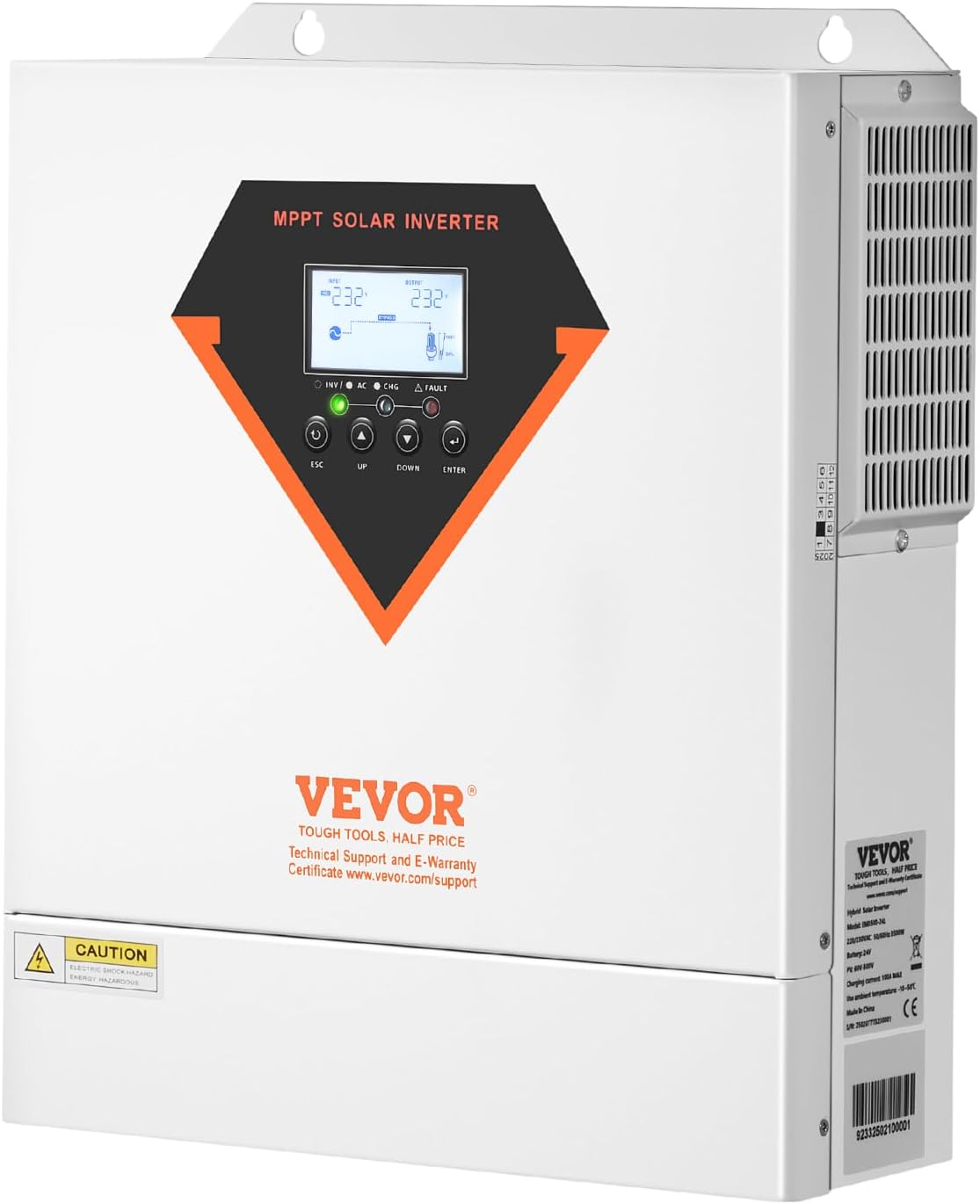 VEVOR Hybrid Solar Inverter, 3500W, Single Phase Pure Sine Wave Power Inverter, 24V DC to 220/230V AC, with Built-in 100A MPPT Solar Charge Controller, for Off-Grid System Lead Acid Lithium Battery