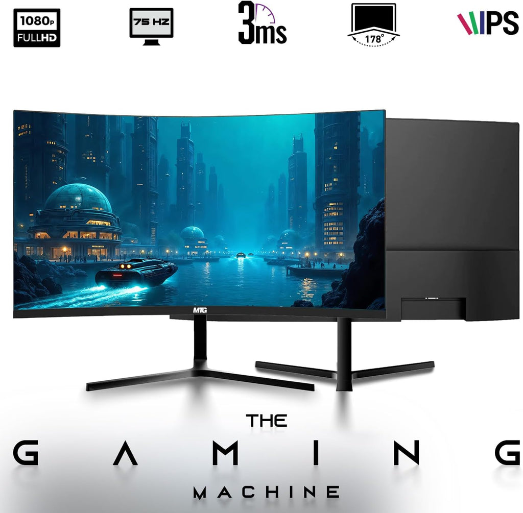 MTG 27' Curved Monitor Full HD 1080P Frameless Screen, HDMI DP USB Audio, Low Motion Blur, VESA Mount, RGB Keyboard Mouse Combo, Computer Monitor for Gaming, Home and Office