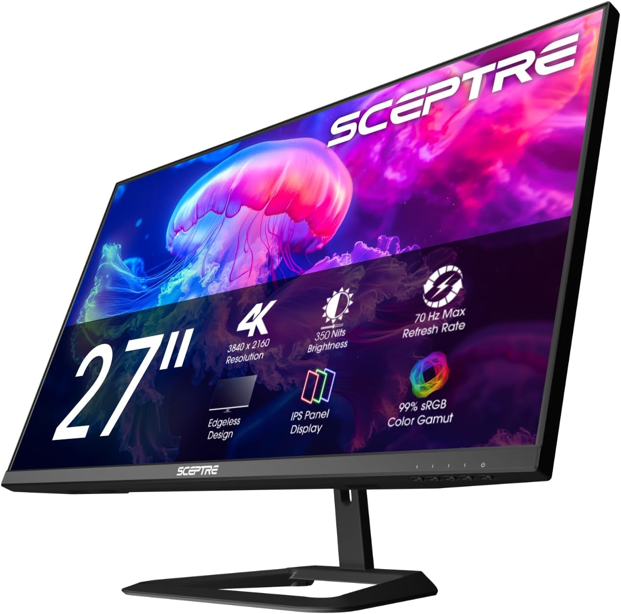 Sceptre Prime 4K IPS 27' 3840 x 2160 UHD Monitor up to 70+Hz DisplayPort HDMI 100% sRGB Build-in Speakers, Machine Black 2026 (U275W-UPT Series)