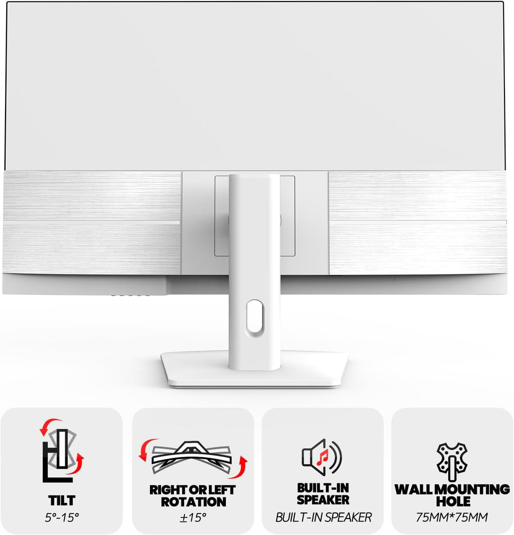 CRUA 32Inch White Monitor, QHD (2560X1440P), 75Hz Computer Monitor, IPS Screen, 120% sRGB, Support AMD FreeSync, Blue Light Filter, HDMI & DP, Built-in Speakers, Wall Mount Installation (75mm*75mm)