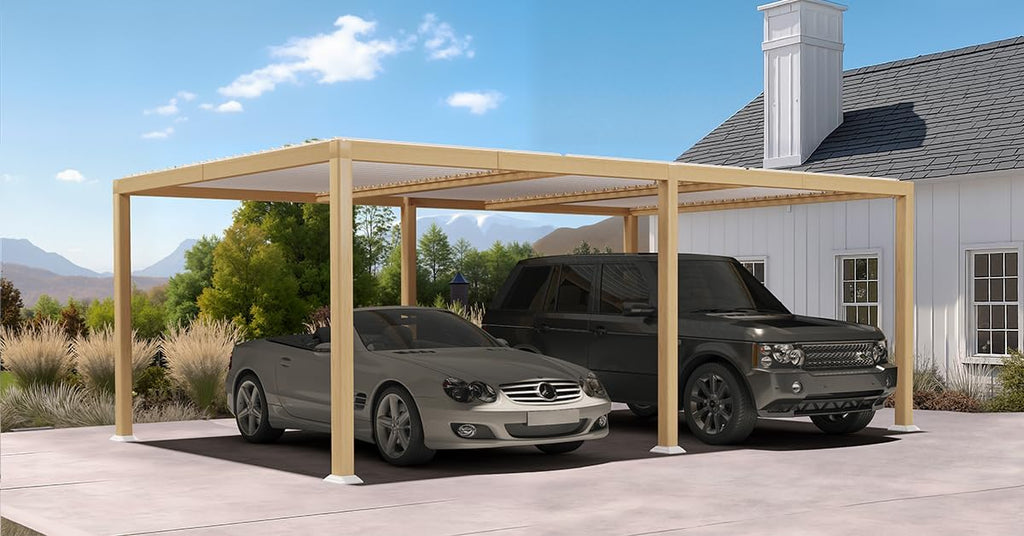 PURPLE LEAF 11' x 18' Louvered Pergola Outdoor Wood Grain Aluminum Pergola with Adjustable Roof Retractable Patio Rainproof Hardtop Gazebo for Deck Backyard Garden