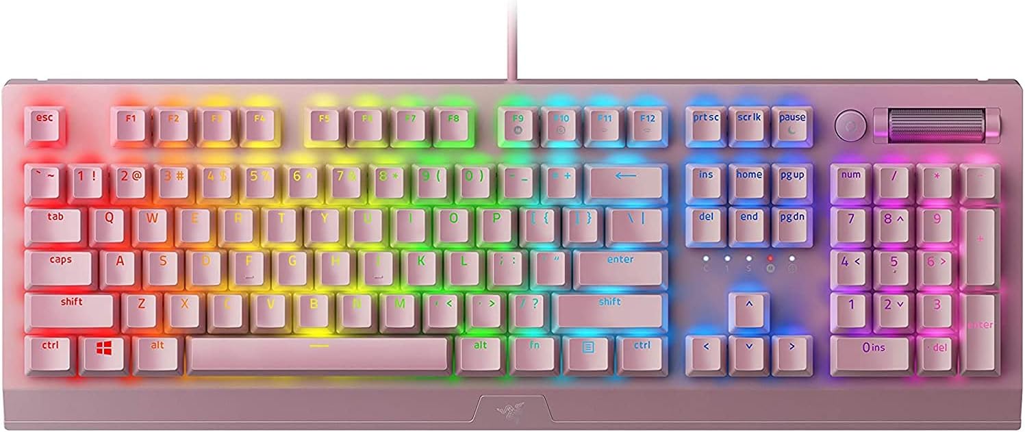 Razer BlackWidow V3 Mechanical Gaming Keyboard: Green Mechanical Switches - Tactile & Clicky - Chroma RGB Lighting - Compact Form Factor - Programmable Macro Functionality - Quartz