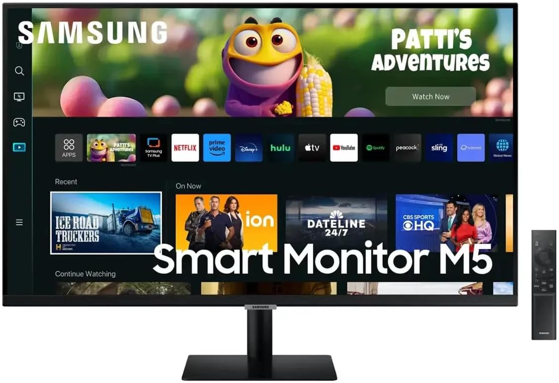 Samsung 32' M5 Series FHD Smart Monitor with Streaming TV, 60Hz, 4ms, Multiple Ports, HDMI, Black, with GSF HDMI Cable