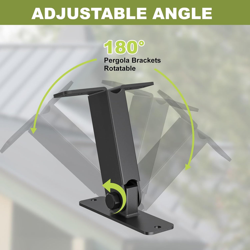 FMhotu Heavy Duty Roof Riser Brackets Kit,Adjustable Angle Pergola Brackets,Black Metal Roof Riser Beam Bracket for Roof Pergola Gazebo Patio(4 Pack)