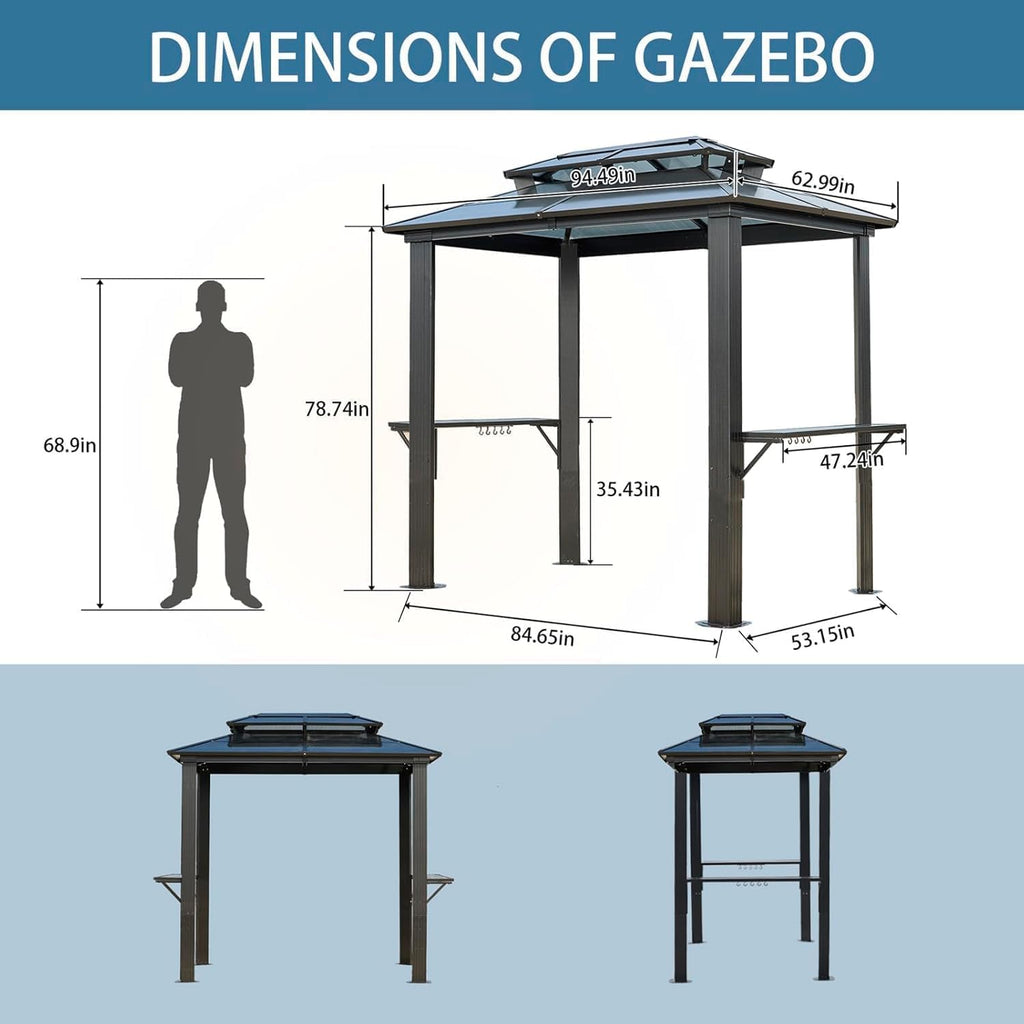 Endark 8x5FT Outdoor Grill Gazebo Comes with Two Metal Shelves and an Aluminum Frame, Protected by a Double Polycarbonate Roof, It's The Perfect Gazebo for BBQs in Any Lawn, Patio, Garden or Backyard