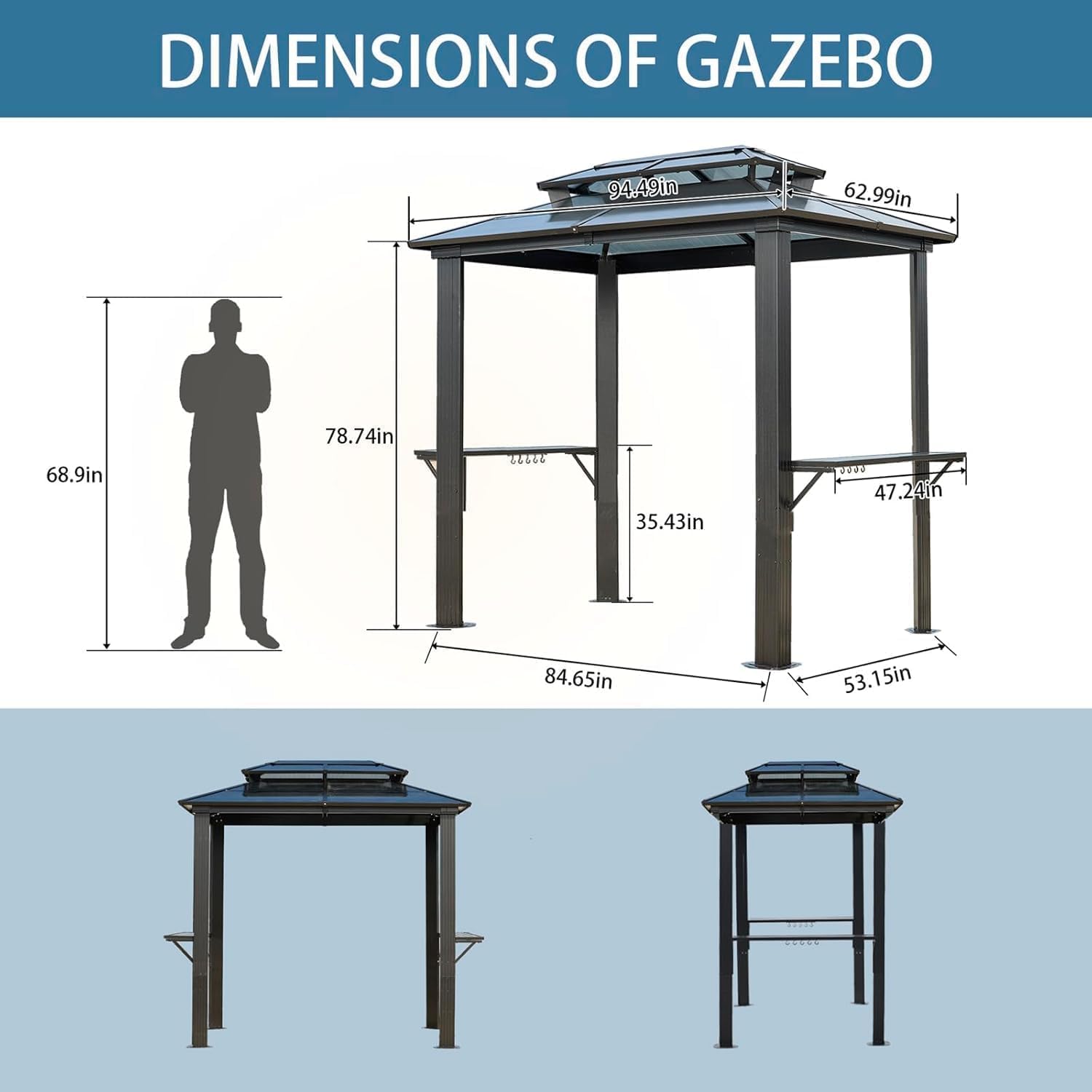 Endark 8x5FT Outdoor Grill Gazebo Comes with Two Metal Shelves and an Aluminum Frame, Protected by a Double Polycarbonate Roof, It's The Perfect Gazebo for BBQs in Any Lawn, Patio, Garden or Backyard