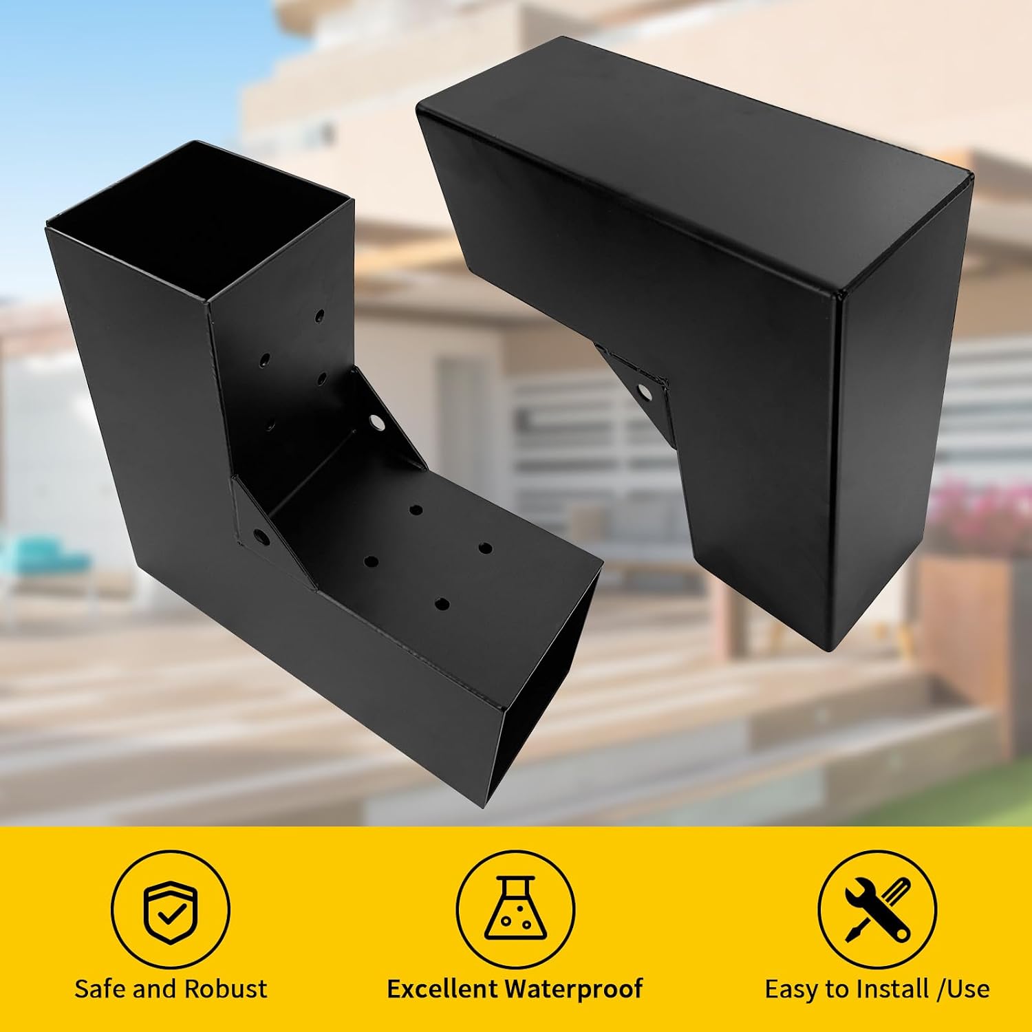 2-Way Pergola Brackets Kit, DIY L-Shaped Woodwork Brackets for 4' x 4' (Actual:3.5'x3.5') Lumber for Patio Pergolas, Gazebos, Log Cabin W/Hardware - 4 Pack