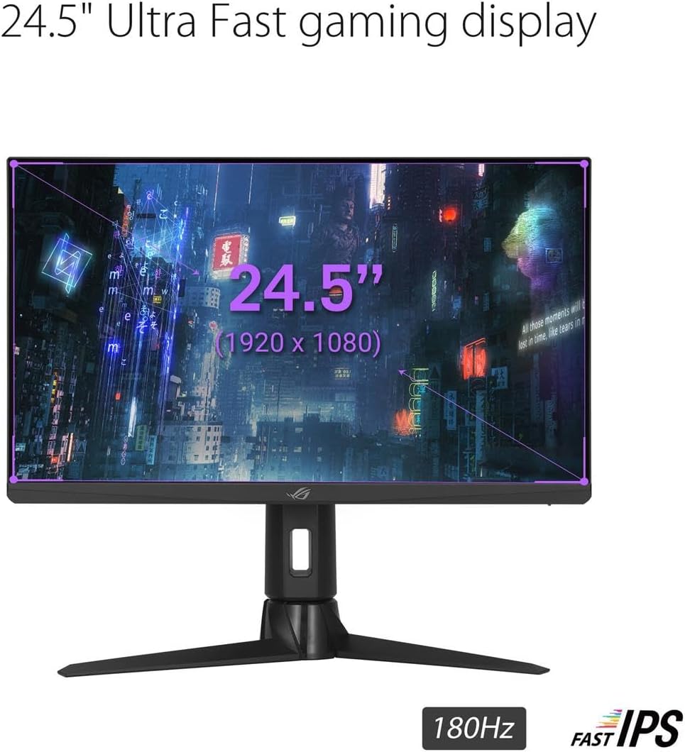 ASUS ROG Strix 24.5' 1080P Gaming Monitor (XG256Q) - Full HD, Fast IPS, 180Hz, 1ms, G-Sync Compatible/FreeSync, DisplayPort, HDMI, DisplayHDR400, Black