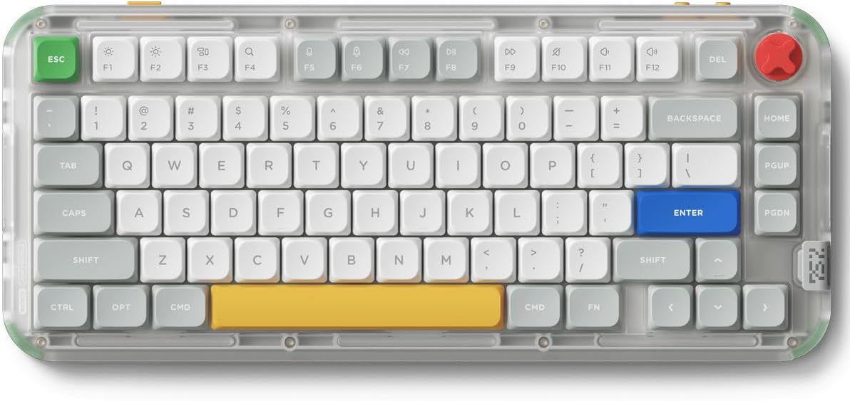 nuphy Kick75 Wireless Low Profile Mechanical Keyboard with Volume Knob,75% Hot Swappable Custom Keyboard,80 Keys RGB Backlit with PBT Keycaps,BT/2.4G/USB-C (Silver Nano Switch)