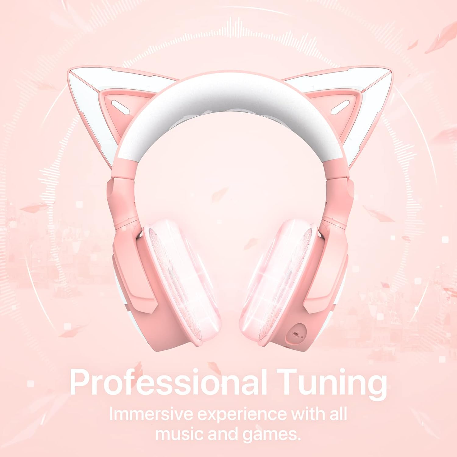 YOWU RGB Cat Ear Headphone 4, Upgraded Wireless & Wired Gaming Headset with Attachable HD Microphone -Active Noise Reduction, Dual-Channel Stereo & Customizable Lighting and Effect via APP (Pink)