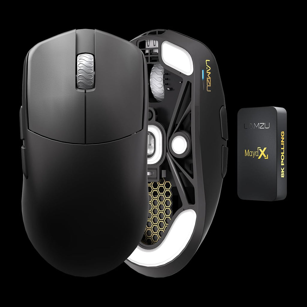 Lamzu Maya X Wireless Gaming Mouse, Ultra Lightweight 47g, Optical Switch, Maximum 30000 DPI, Symmetrical, MCU Nordic 52840, Dust-Proof Encoder, PAW3950 Sensor(Larger Maya) (Black)