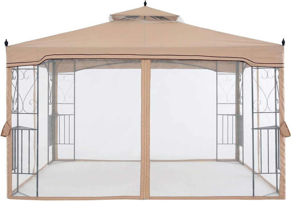 MASTERCANOPY Patio Gazebo with Netting Screen Walls for Lawn, Garden, Backyard and Deck Gray (10x10,Beige)