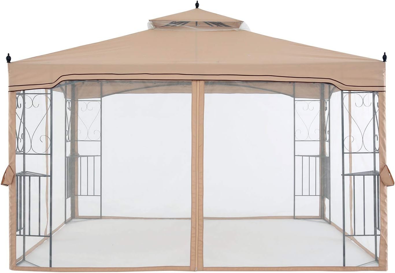 MASTERCANOPY Patio Gazebo with Netting Screen Walls for Lawn, Garden, Backyard and Deck Gray (10x10,Beige)
