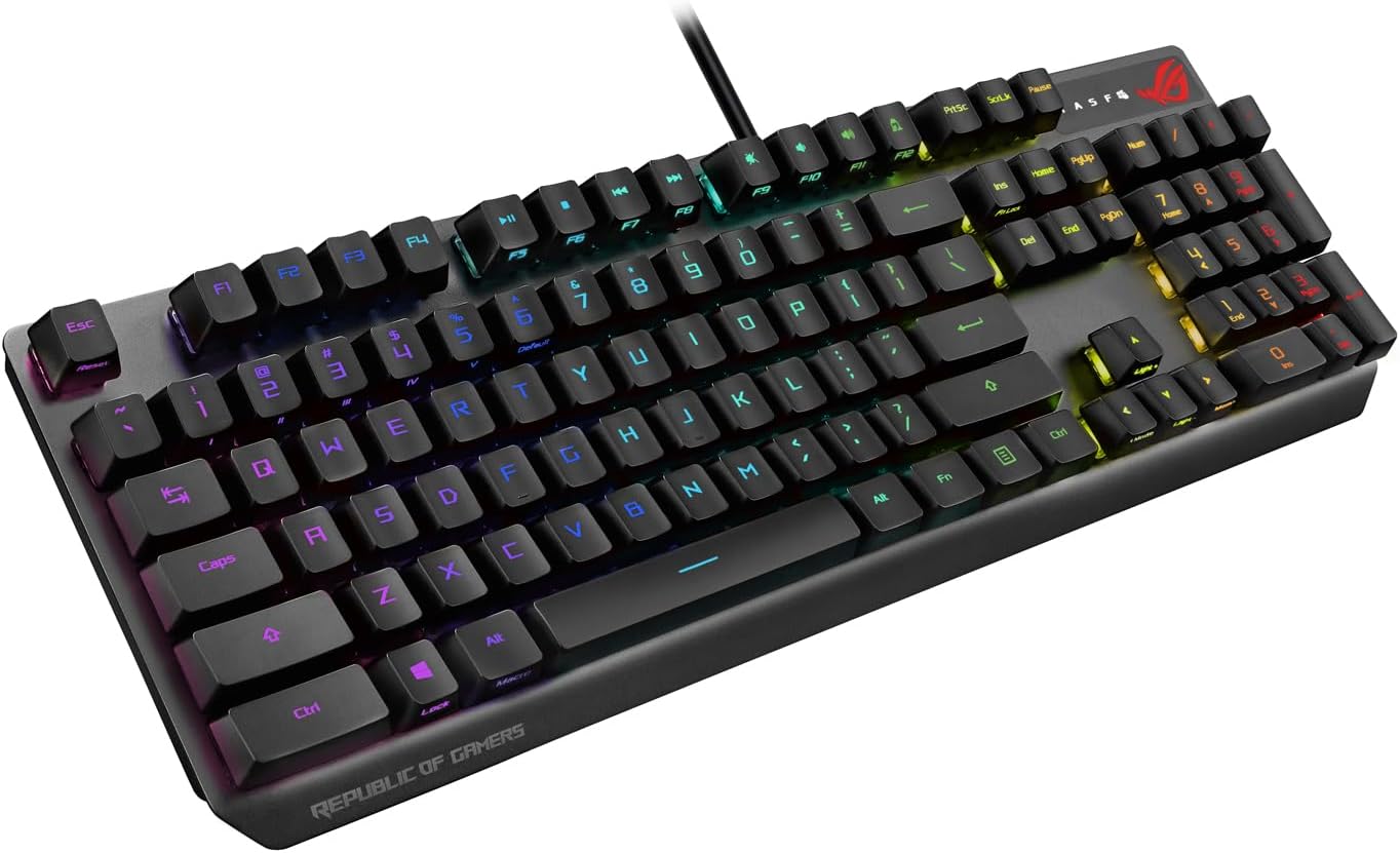 ASUS ROG Strix Scope RX Gaming Mechanical Keyboard, Red Optical Switches, USB 2.0 Passthrough, 2X Wider Ctrl Key, Aura Sync, Armoury Crate RGB Lighting, Black