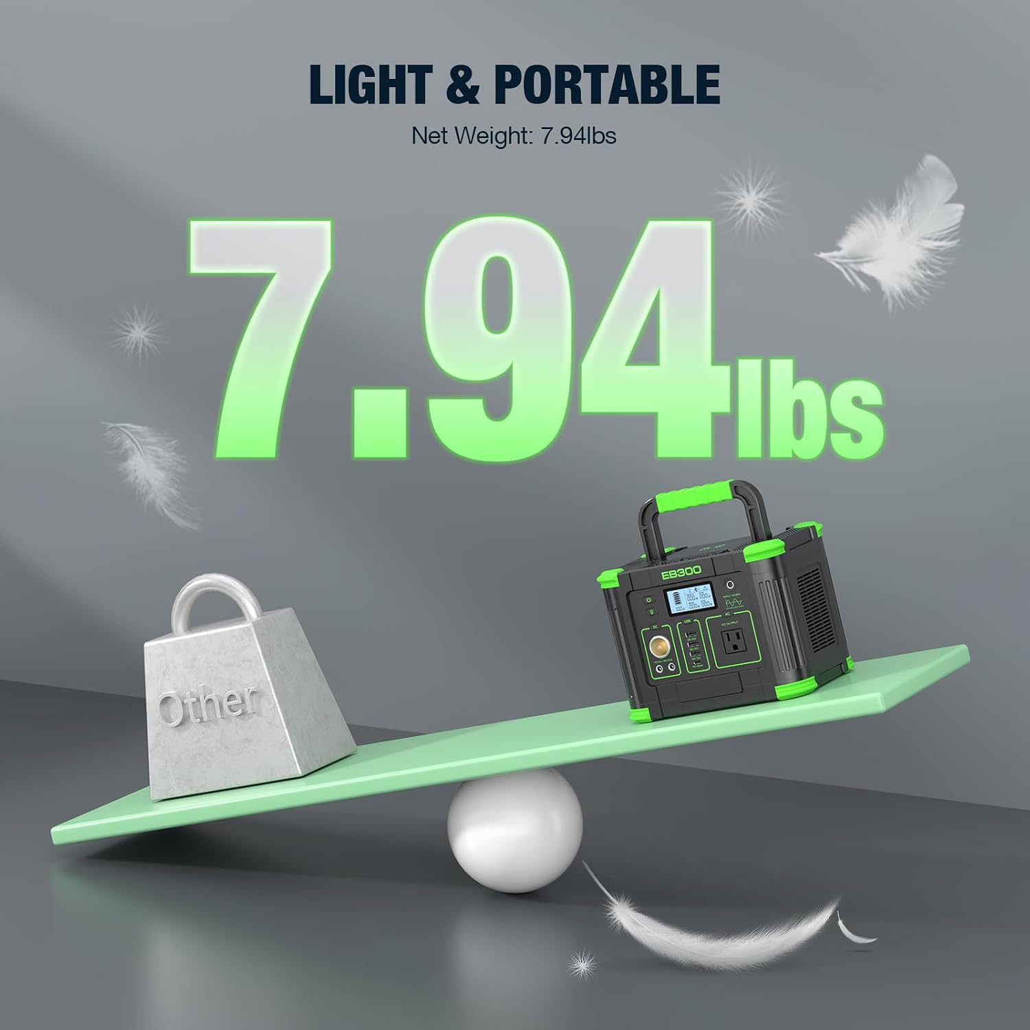 GRECELL Portable Power Station 330W (Peak 600W), GRECELL 288Wh Solar Generator with 60W USB-C PD, 5W Wireless 110V Pure Sine Wave AC Outlet, Lightweight Backup Battery for Camping, Travel, RVs